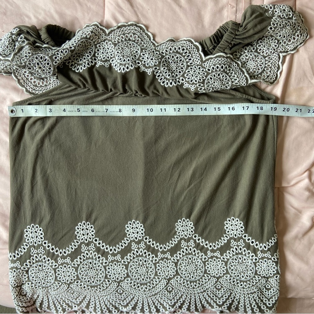 Army Green “Fever” Embellished Blouse M women’s off the shoulder - Picture 4 of 4